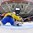 GRAND FORKS, NORTH DAKOTA - APRIL 23: Sweden's Filip Gustavsson #1 can't make the save on the shot from Canada's Pascal Laberge #9 during semifinal round action at the 2016 IIHF Ice Hockey U18 World Championship. (Photo by Minas Panagiotakis/HHOF-IIHF Images)

